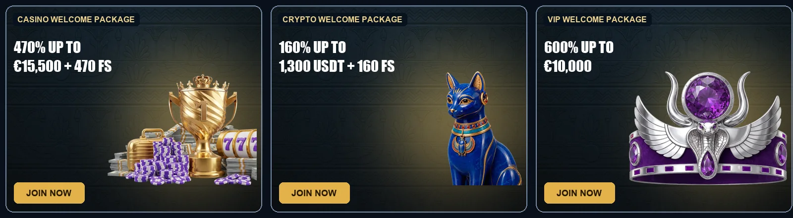 Welcome packages: casino, crypto and VIP